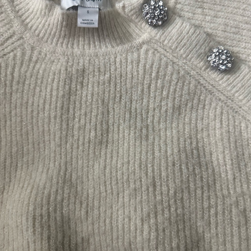 NWT On 34th Rhinestone Button Shoulder Ribbed Sweater - Picture 7 of 7